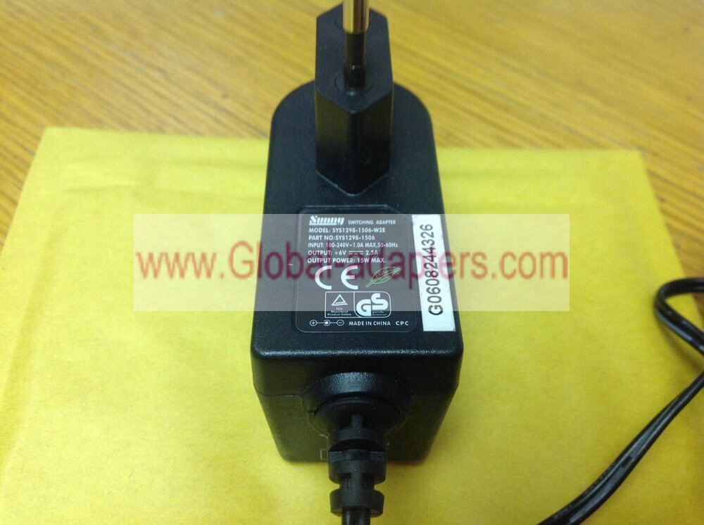 NEW Sunny SYS1298-1506-W2E 6V 2.5A SYS1298-1506 Switching Adapter - Click Image to Close